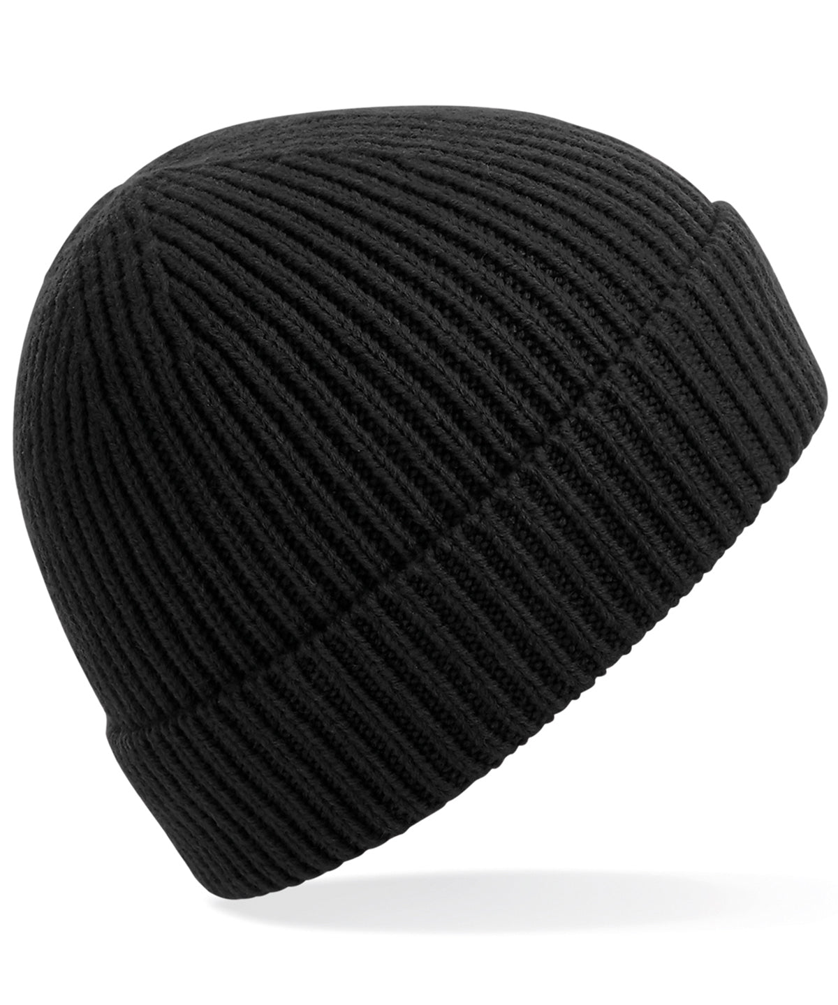 Engineered knit ribbed beanie – Black