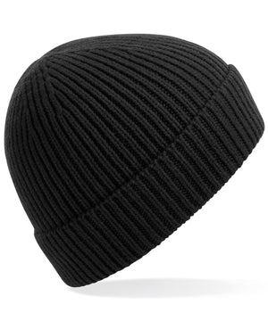 Engineered knit ribbed beanie – Black