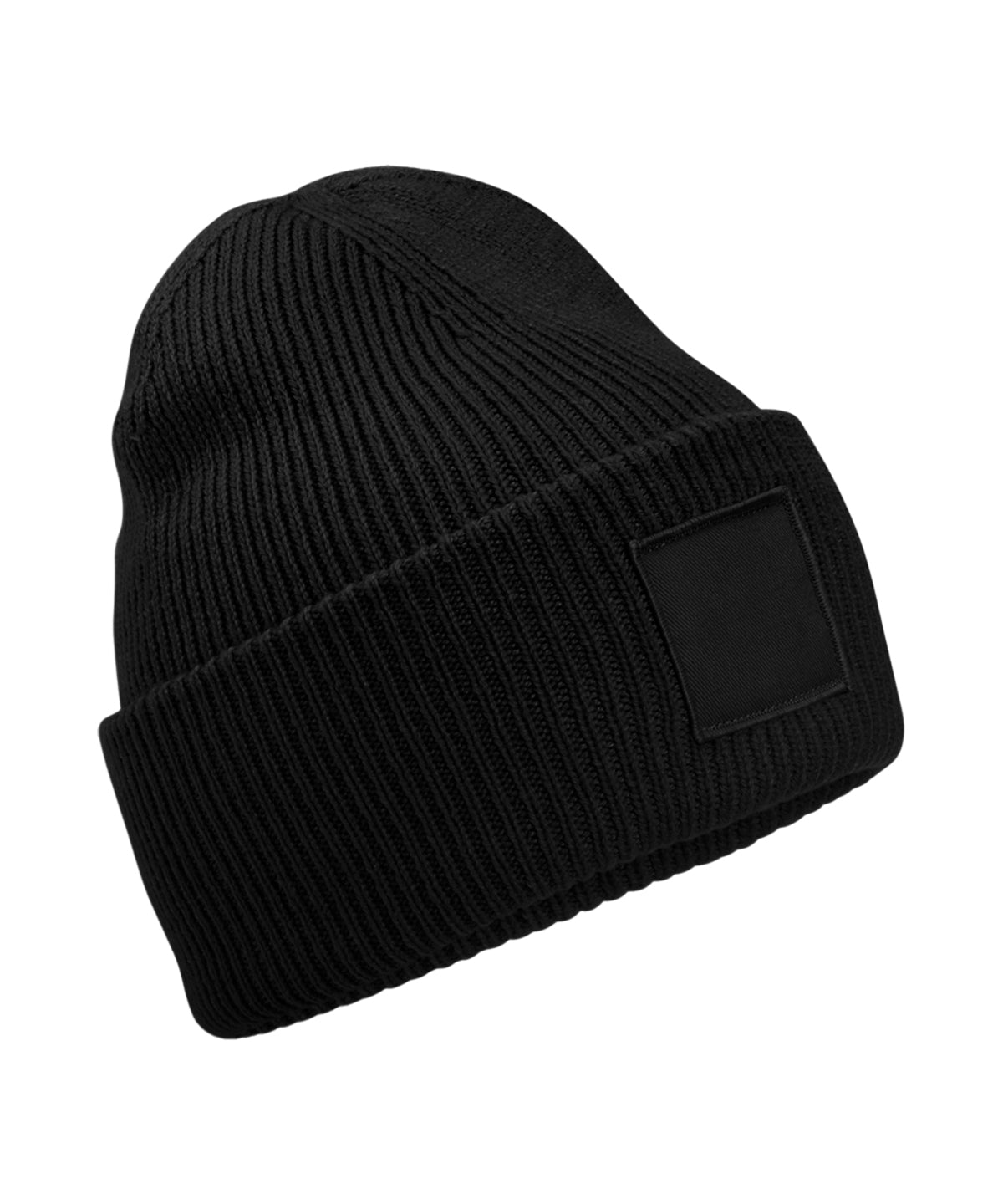 Deep-cuffed tonal patch beanie – Black