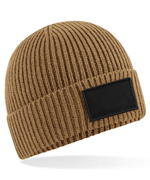 Fashion patch beanie – Biscuit/Black