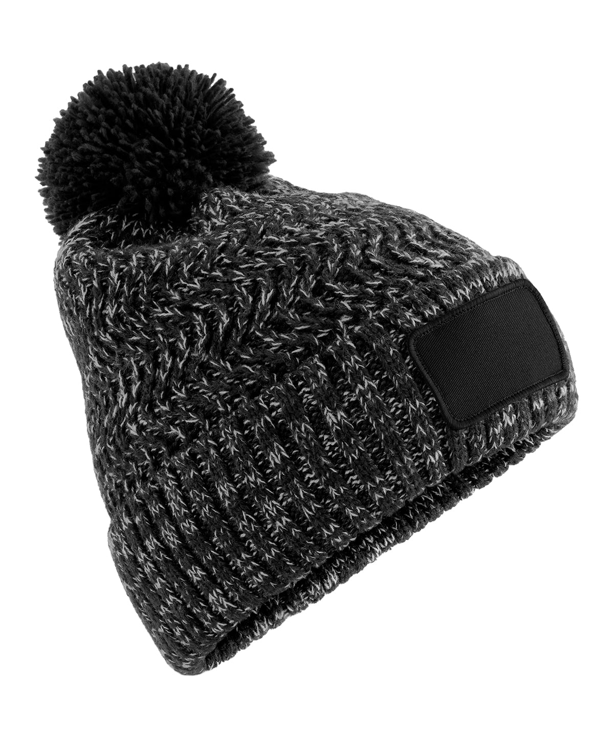 Ramble patch pom-pom beanie – Black Twist