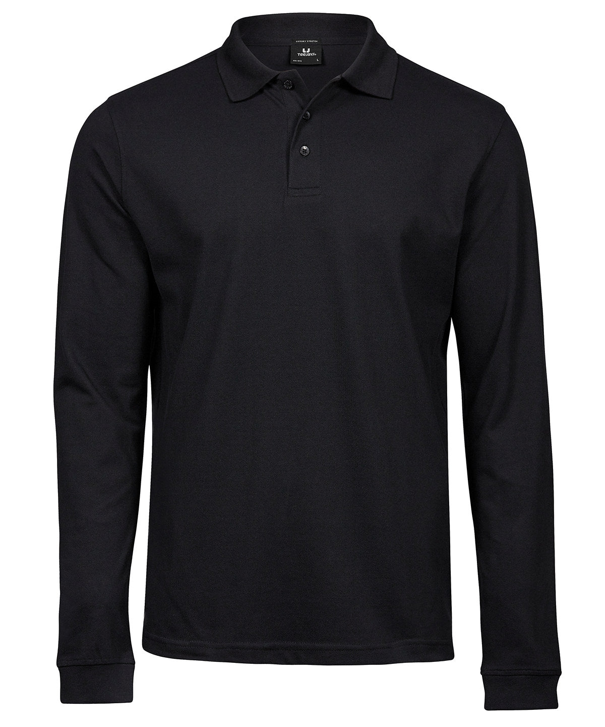Luxury stretch long sleeve polo (1406) – Black