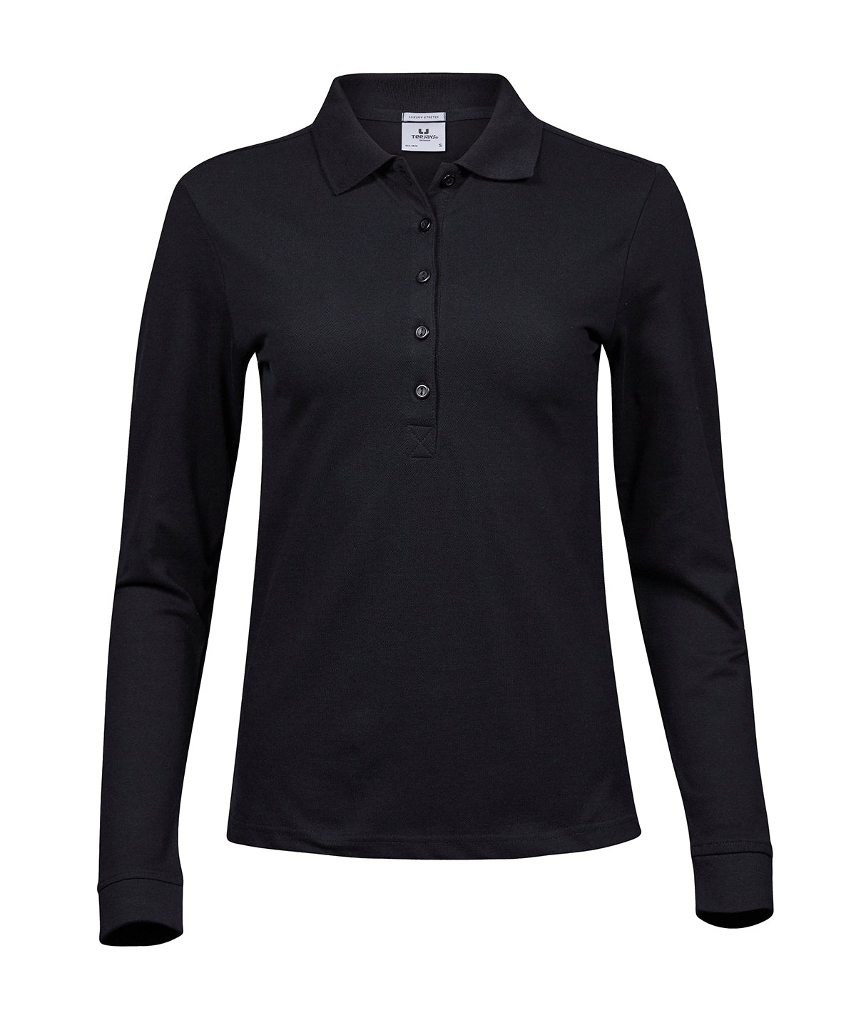Women’s luxury stretch long sleeve polo (146) – Black