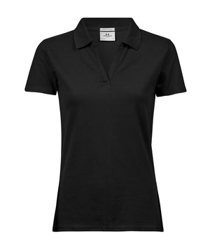 Women’s luxury stretch v-neck polo (1409) – Black