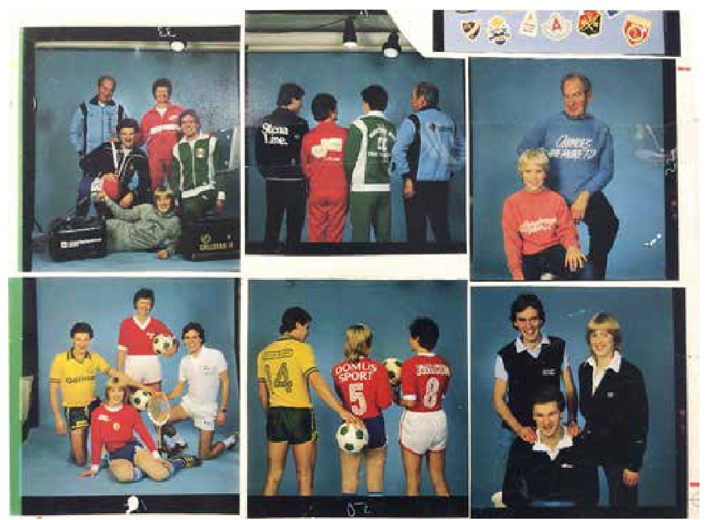 Historiska kollektionsbilder med idrottströjor från företagets arkiv