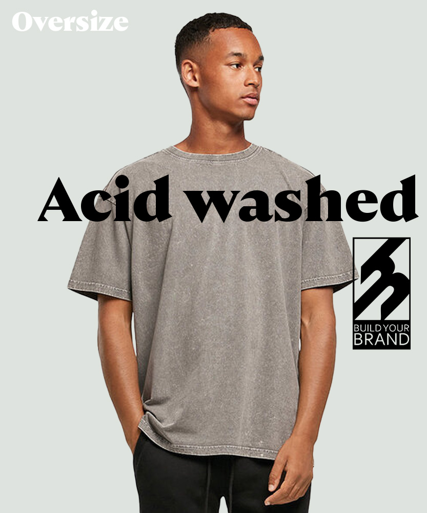 Grå Acid washed heavy oversized tee från Build Your Brand – perfekt för eget tryck