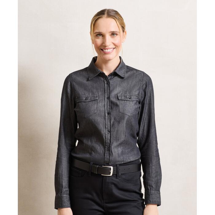 Women's jeans stitch denim shirt Miniatyr
