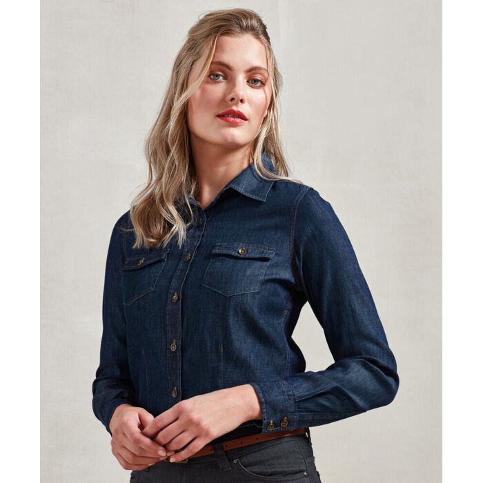 Women's jeans stitch denim shirt Miniatyr