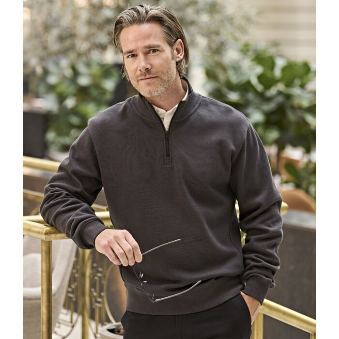 Tee Jays Ribbed Interlock Half Zip Sweatshirt Miniatyr