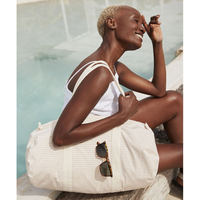 Striped organic cotton barrel bag Miniatyr