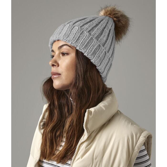 Beechfield Faux Fur Pop Pom Chunky Beanie Miniatyr
