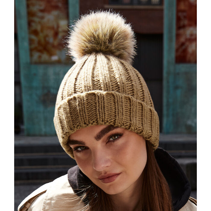 Beechfield Faux Fur Pop Pom Chunky Beanie Miniatyr